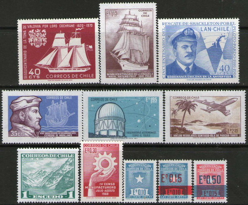 Chile 11 Sellos Mint Barcos, Antártida, Avión Años 1968-73 