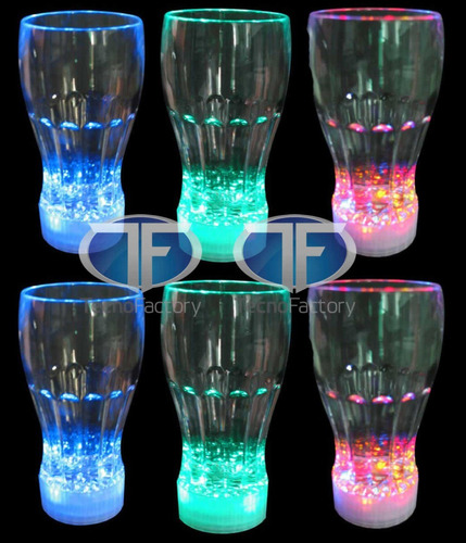 6 Vasos Led Luminosos Grande Reutilizables Cotillon Fluor
