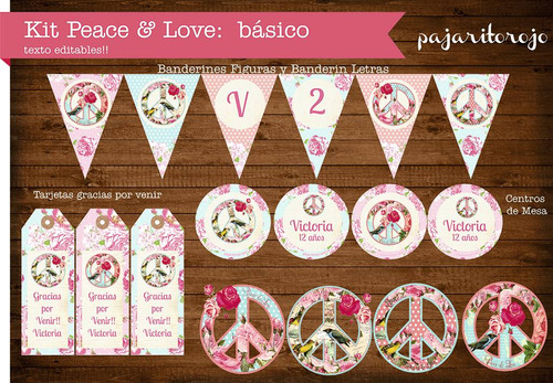 Kit Imprimible Shabby Chic Peace & Love