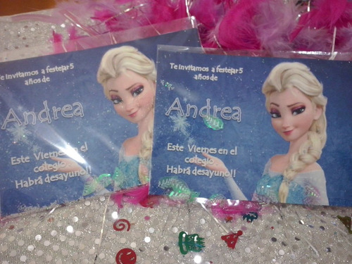 16 Invitaciones Elsa Frozen Con Confetti Metalico