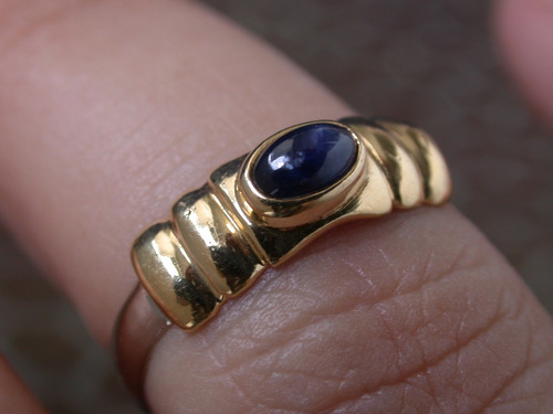 Anillo Oro 18k Y Gris Garantido Zafiro Azul Cabochon Luli Of