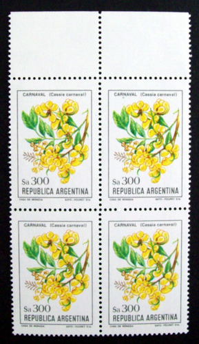 Argentina - Bloque X 4 Gj 2115 Flor $a300 Fluores Mint L2730