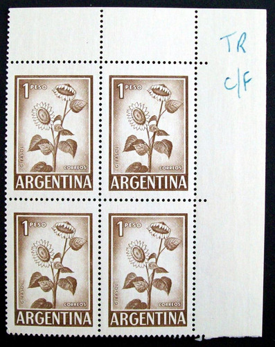Argentina Flora, Gj 1130 X 4 Girasol 1p Pap Amari Mint L2711