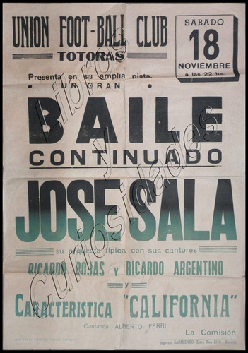 Imagen 1 de 3 de Afiche Antiguo De Tango De José Sala Y Su Orquesta. 21018