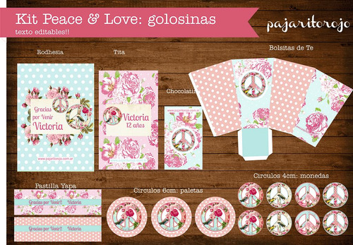 Kit Imprimible Shabby Chic Peace & Love