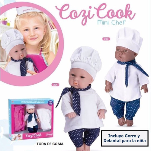 Muñeca Chef Cozy Cook C Gorra Y Delantal Bambola Bebote Goma