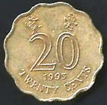 2054 ...... Hong Kong - 20 Cents 1993 (Usado)