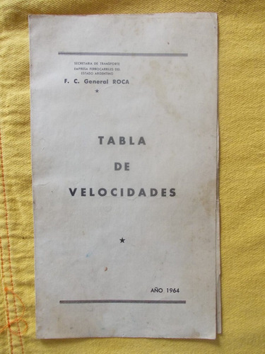 5275-   Tabla De Velocidades Ferrocarril Gral. Roca 1964