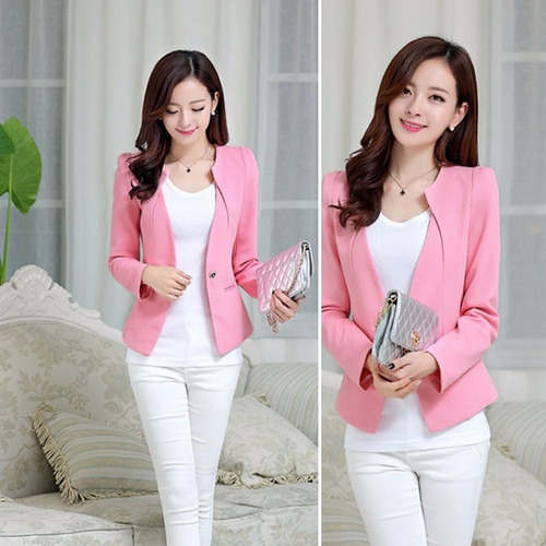Blazer Pink Jacket Fashion Mujer Casual Slim Coat Outwear //