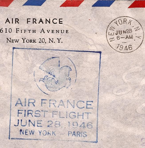 Envelope 1º Vôo Air France New York Paris 1946 Carimbo Espec