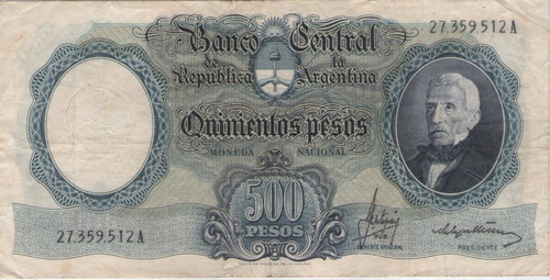 Billete Argentina $500 A.1966  Colo 521a  Vf