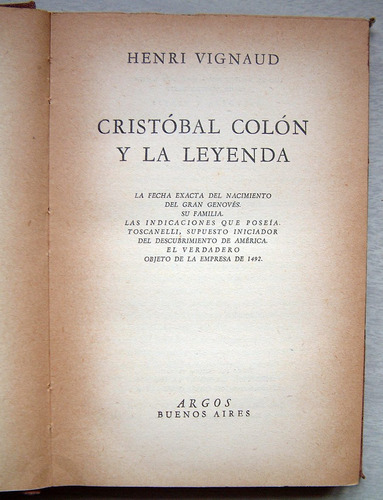 Cristobal Colon Y La Leyenda, Henri Vignaud