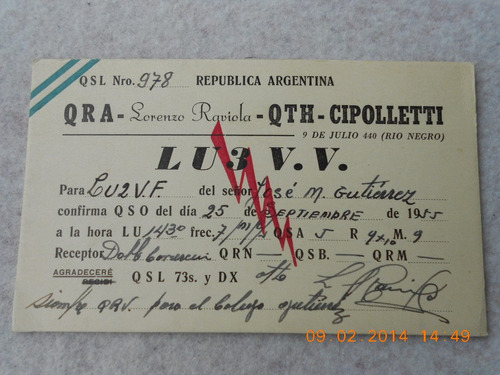 Postal Radio Aficionado Chipolletti Rio Negro 1955