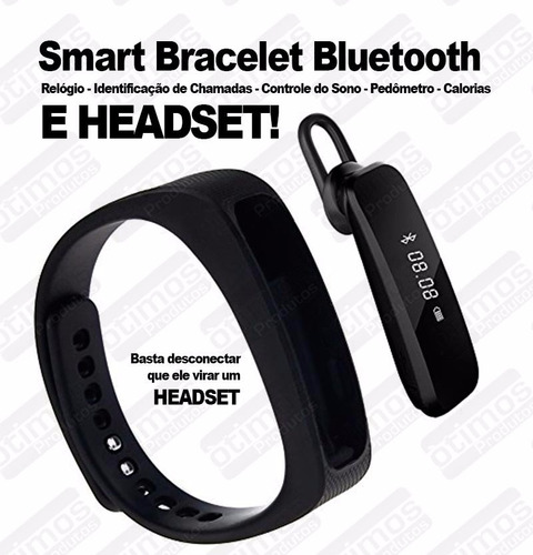 Fone Bluetooth Relógio Pulseira Calorias Bracelete Fitness