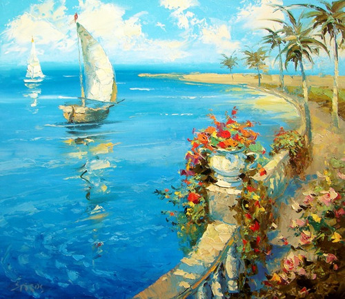 Alone Sailboat - Cuadros, Pinturas Al Oleo De Dmitry Spiros