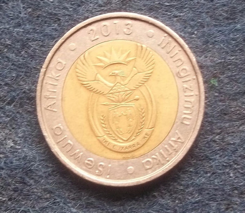 Moneda Sudafrica 5 Rand 2013 Bimetalica. Mirala !