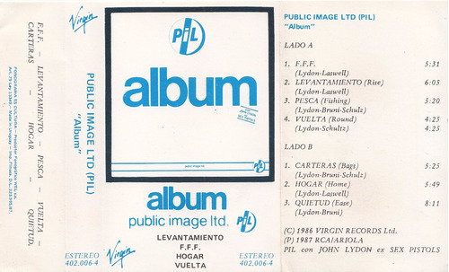 1987 Post Punk Pil John Lydon Cassete Uruguay Album Spanish