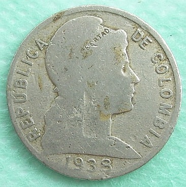 Moneda Colombia 1938  5 Centavos Escasa # 4