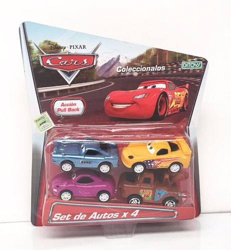 Cars Autos Set De 4 Autitos Pull Back Licencia Disney Ditoys