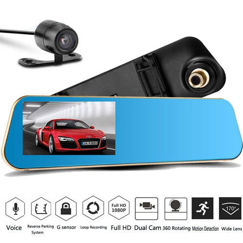 Camara Para Carro Doble Full Hd 1080p, Diseño De Retrovisor