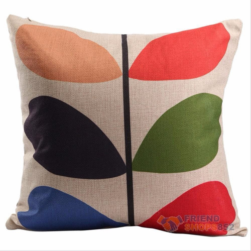 Set 4 Cojines De Lino Beige Con Hojas De Colores Moderno Ve!