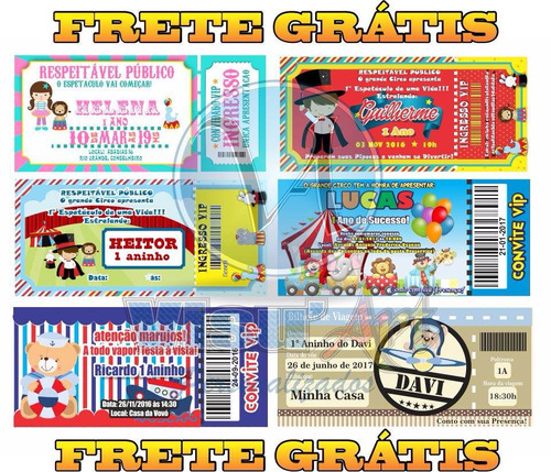 50 Convites Ingresso Circo Ursinho Marinheiro Frete Gratis