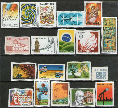 Brasil 19 Sellos Mint Iglesia, Rotary, Varig Años 1977-86