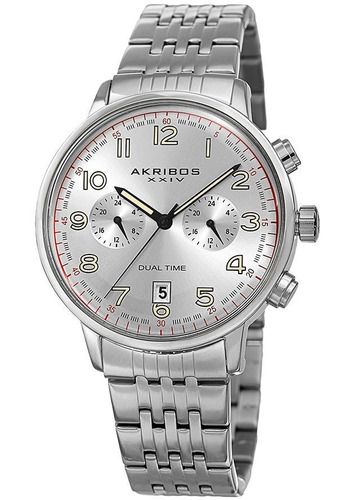 Reloj Akribos Xxiv Ak942ss Es  Dual Time Stainless Steel