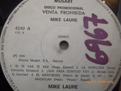 Vinilo Lp De Mike Laure -- Musart -- La Arañita (u342