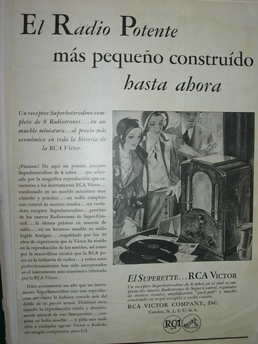 Clipping Antiguo Publicidad Radio Radios Superette Rca Victo