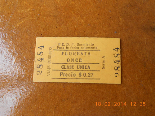 Boleto Usado De Ferrocarril Sarmiento Año 1970