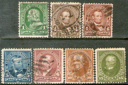 Estados Unidos 7 Sellos Usados Lincoln, Grant, Webster 1898