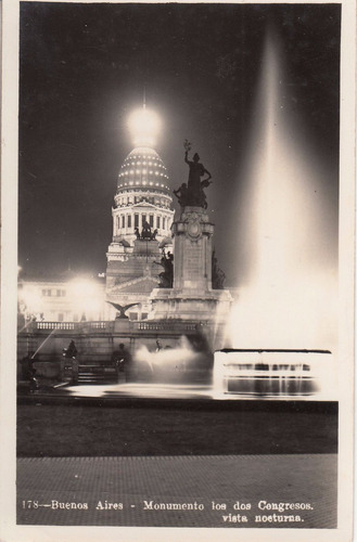 Antigua Postal Vista Nocturna Plaza Congreso Buenos Aires