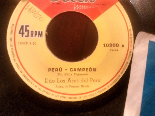 Vinilo Single De Peru Campeon - Peru Bolivia 3-0 ( P74