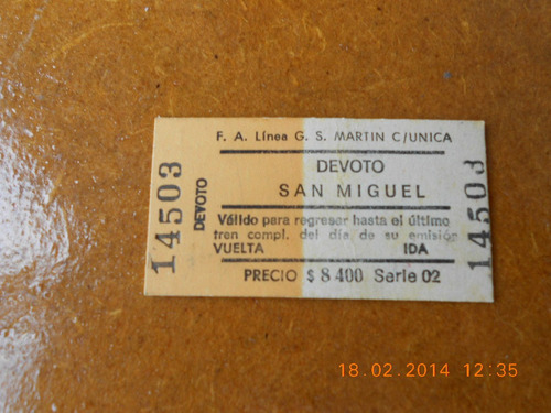 Boleto Usado De Ferrocarril Gral. San Martin Año 1983