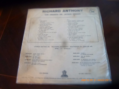 Vinilo Lp De Richard Anthony .-- Le Monde (u1318