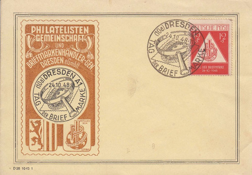 Filatelia 1948 Sobre Fdc Sello Y Matasellos Dresden Alemania