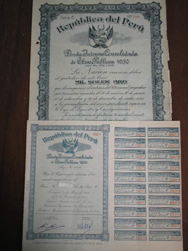 Bono De Deuda Interna Consolidada De 1930 De 1000 Soles (Usado)