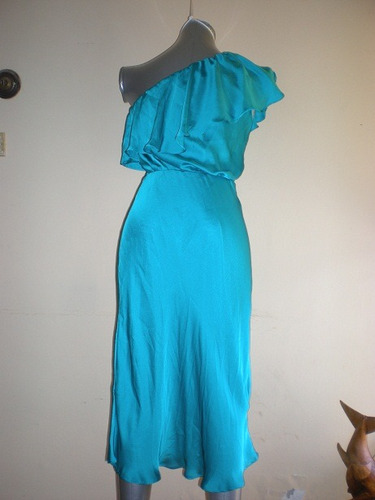 Vestido Fiesta Color Acqua Un Hombro T.xl