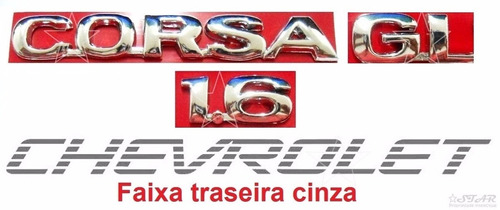 Emblemas Pickup Corsa Gl 1.6 + Faixa Cinza - 1997 À 2003