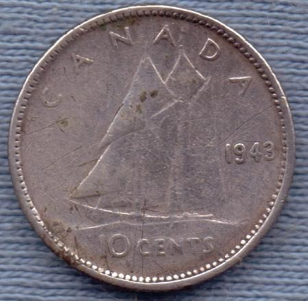 Canada 10 Cents 1943 Plata * George Vi *