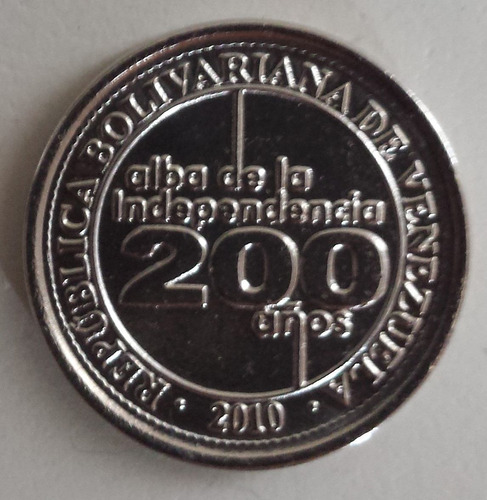 Imagen 1 de 2 de Moneda Venezuela 25 Céntimos 2010 Conmemorativa 200 Años Unc