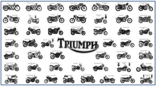 Lienzo Tela Historia Motocicleta Triumph 1923 - 2006 50x90