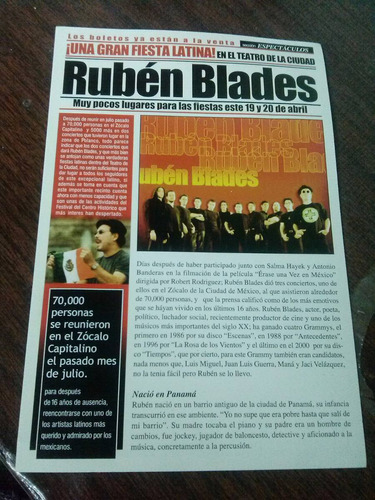 Ruben Blades Programa 2 Boletos Teatro De La Ciudad D.f. Mex