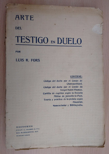 Arte Del Testigo En Duelo Luis Fors 1919 Manejo De Armas