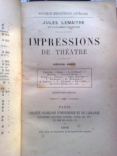 Impressions De Theatre Jules Lemaitre   Excelente Estado  B4