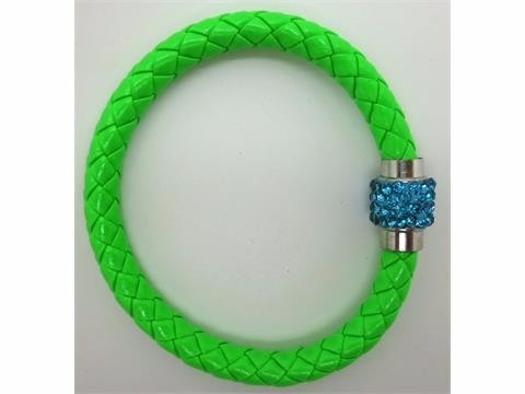 Pulseira Em Couro Verde Fivela Em Strass Brilho Trancado