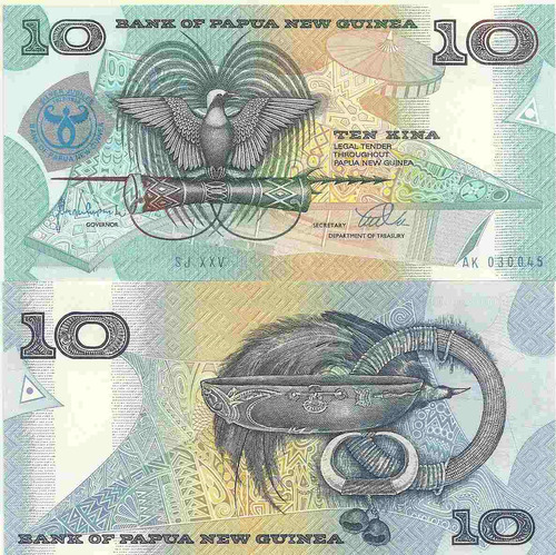 Billete Papua 10 Kina Año 1988 Conmemorativo Banco Oferta!!!