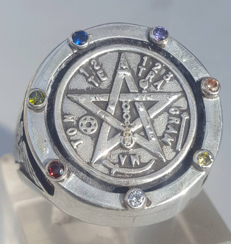 Anillo Tetragrammaton Con Piedras En Plata 2 Cm Art 243