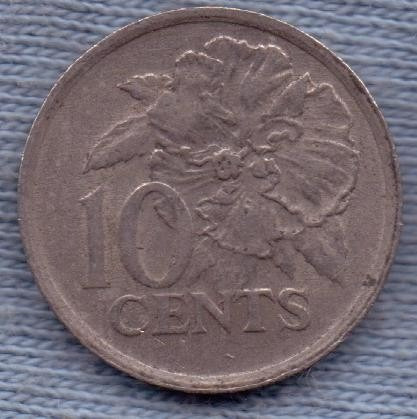 Trinidad Y Tobago 10 Cents 1980 * Flor Hibiscus *